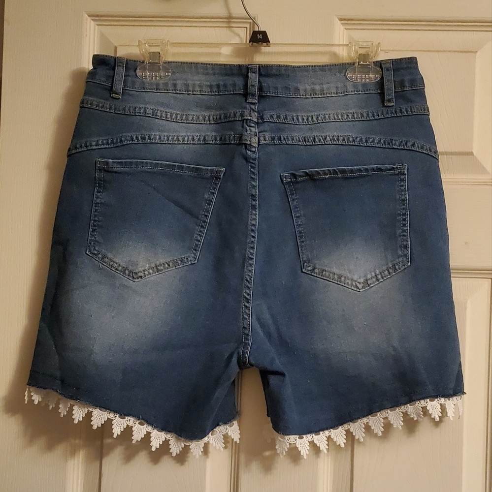 New (Never Worn) Classic Blue Jean Shorts with Lace Hem - Picture 2 of 2